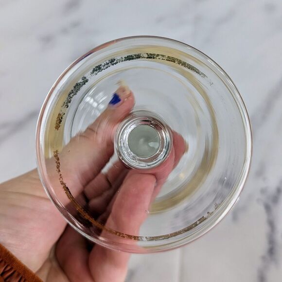 Vintage Aritzia Gold Rimmed Coupe Glasses Set of 2 FAIR CONDITION - Picture 7 of 7